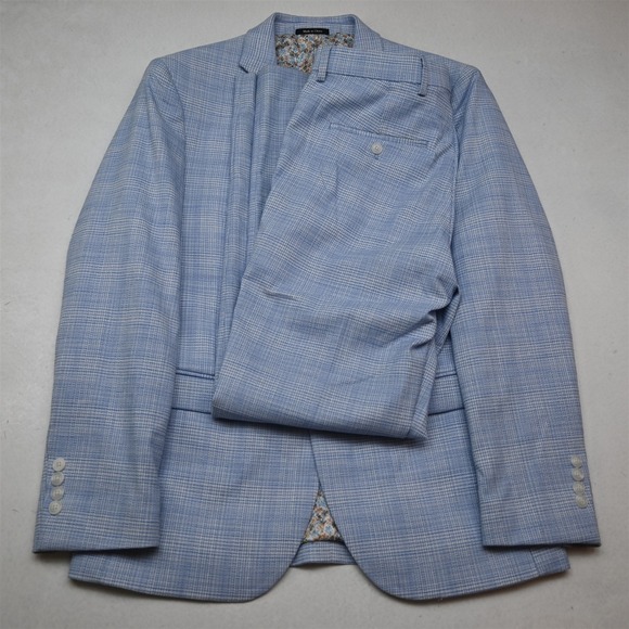 Egara 40R 30x32 Blue White Glenn Check Mens Jacket Pants Suit